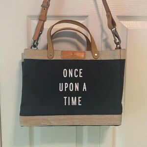 APOLIS small market tote navy leather strap custom NWOT